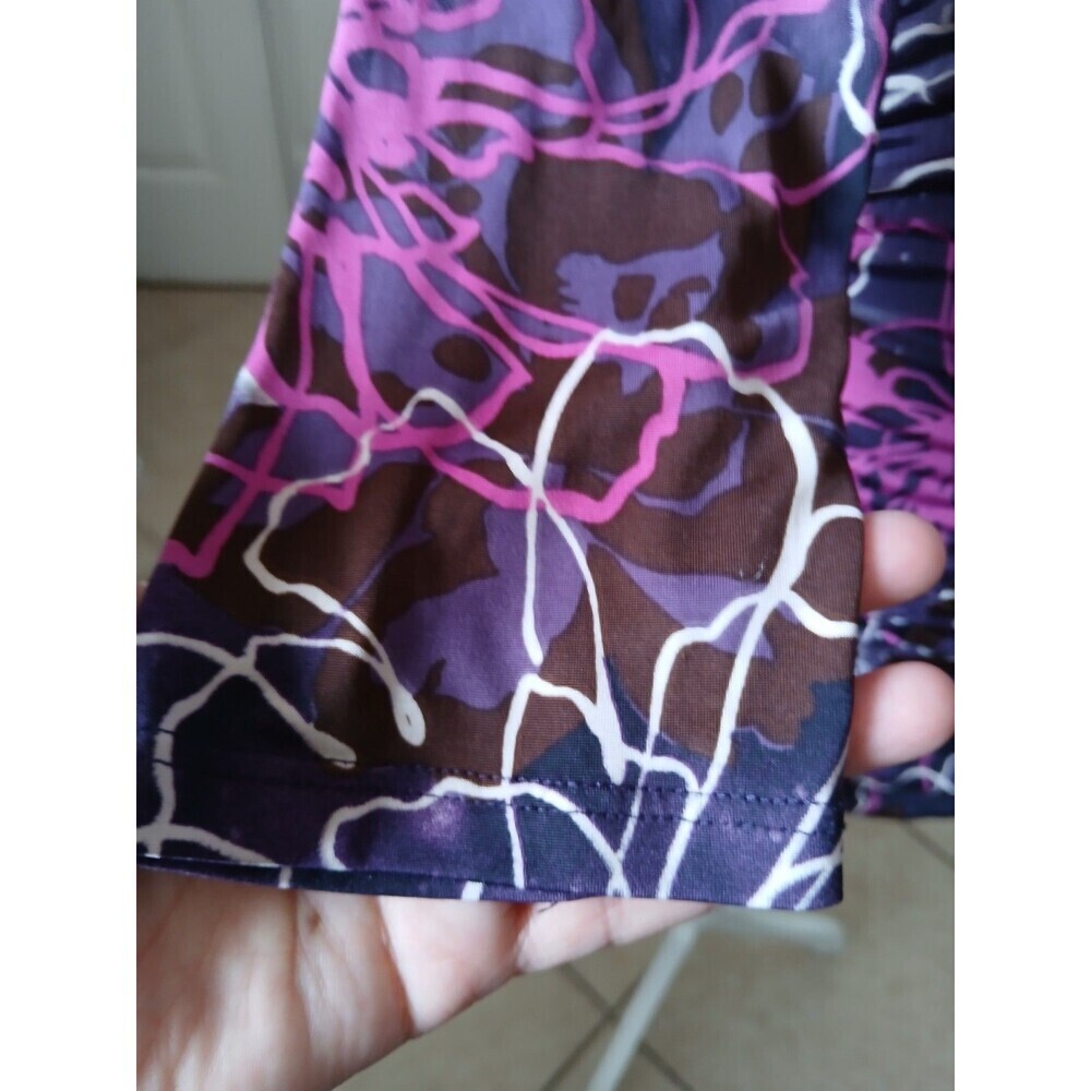 INC International Concepts Woman’s Pink Purple 3/4 Sleeve V Neck Ruched‎  L Y2K - Picture 6 of 14
